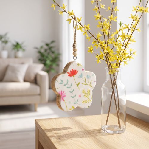 Dekohänger Blume Holz Glanz Weiß Farbig Ø9,5cm 20cm | Floristik24.de