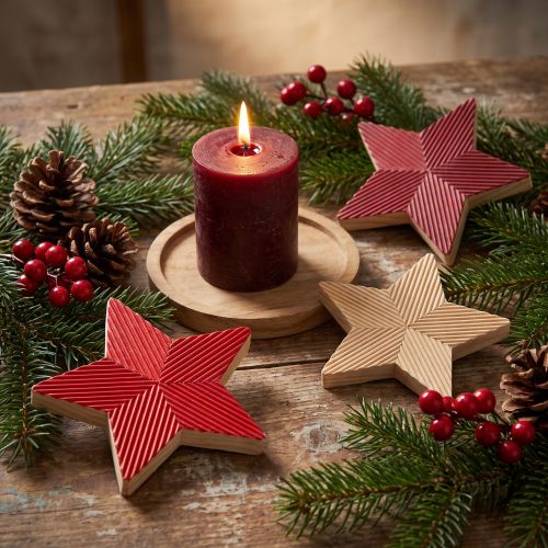 Sterne Holz Weihnachtssterne geriffelt Rot Natur 11cm 3 St | Floristik24.de