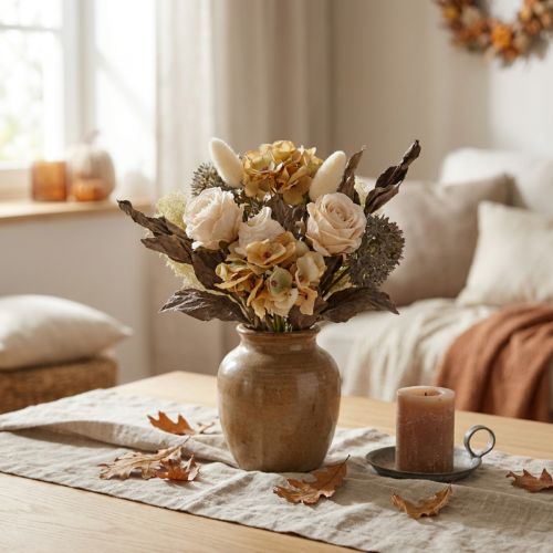 Kunstblumenstrauß Rose Hortensie Dry Look Vintage Deko 38cm | Floristik24.de