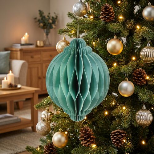 Weihnachtskugel Papier Türkis Zwiebel FSC Ø15cm H20cm | Floristik24.de