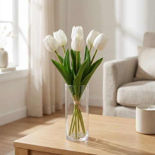 Weiße Tulpen Kunstblumen Real Touch 49cm 5 St