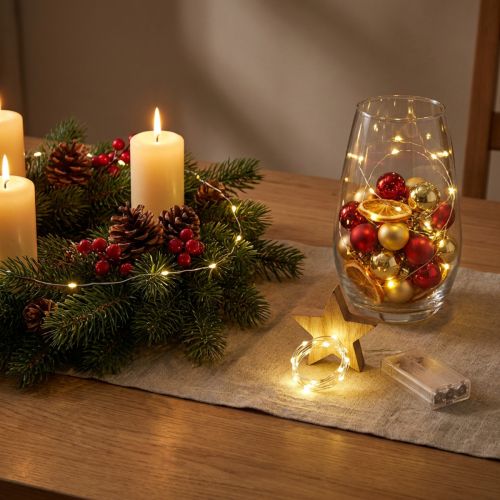 Lichterkette mit Batteriefach Für Innen Warmweiß 10 LEDs 1m 6St | Floristik24.de
