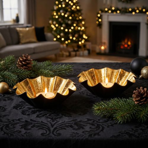 Teelichthalter Weihnachten Deko Backform Schwarz Gold Ø10cm 2St | Floristik24.de
