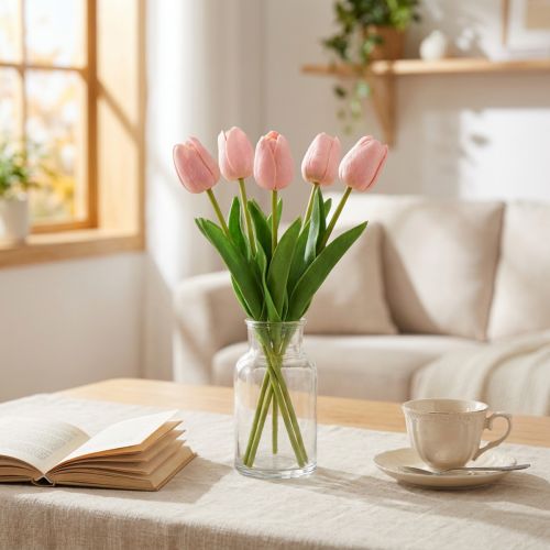 Kunstblumen Tulpen Rosa 5er-Bund 48cm Frühlingsdeko