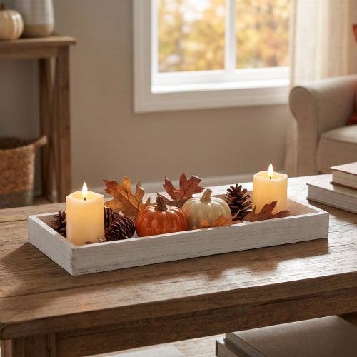 Holztablett Weiß Deko Tablett Shabby Chic Holz 35×15×3cm | Floristik24.de