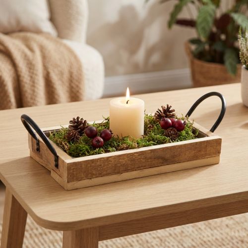 Holztablett mit Griffen Natur Schwarz 30×17×5cm