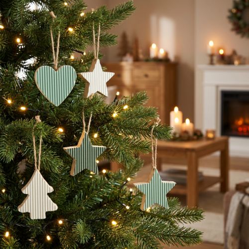 Weihnachtsbaum Holzanhänger Set 4,5 cm Mint-Grün-Weiß