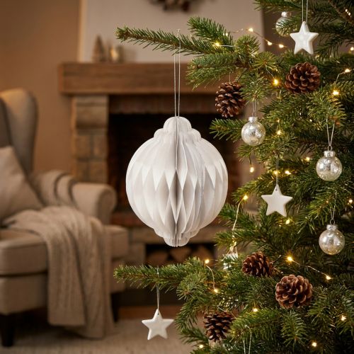 Wabenkugel Weihnachtskugel Papier Weiß FSC Ø15cm H20cm | Floristik24.de