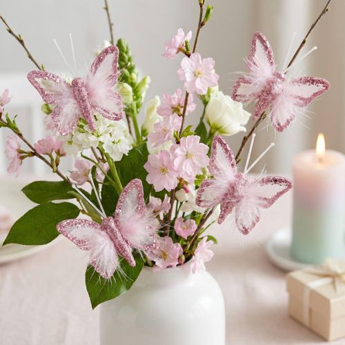 Feder Schmetterling Deko Clip Rosa Weiß 5x4,5cm 4 St | Floristik24.de