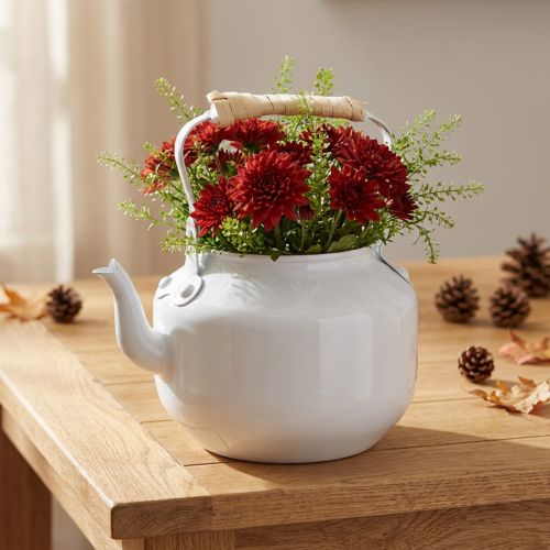 Deko Teekessel Übertopf Metall Weiß Shabby Chic Ø8,6cm H16cm Vintage Deko Blumengefäß | Floristik24.de