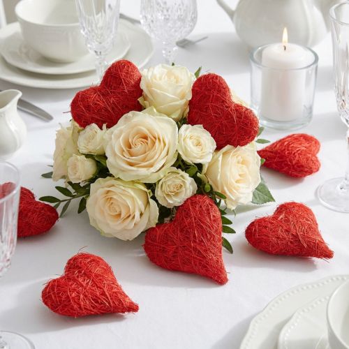 Sisalherzen Rot, Deko für Hochzeit, natürliche Sisalfasern, Valentinstag H7,5–9cm 16 St | Floristik24.de