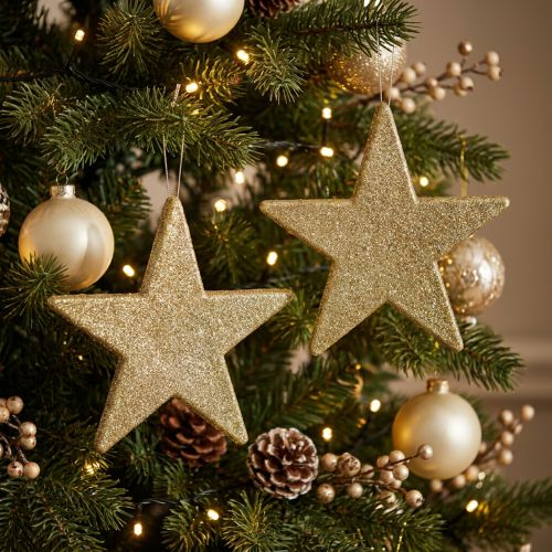 Weihnachtsdeko Stern Anhänger Golden Glitter 30cm 2St | Floristik24.de