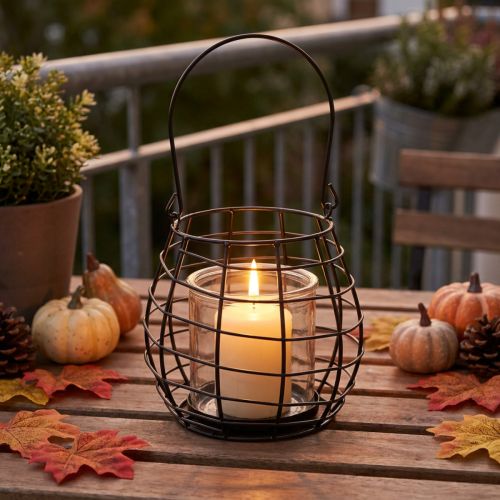 Gartenlaterne mit Henkel Schwarz Windlicht Glas Ø17cm H15cm | Floristik24.de