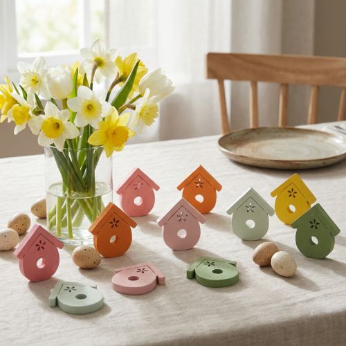 Artikel Streudeko Vogelhaus Holz Tischdeko Farbig 2,5–3,5cm 48 St