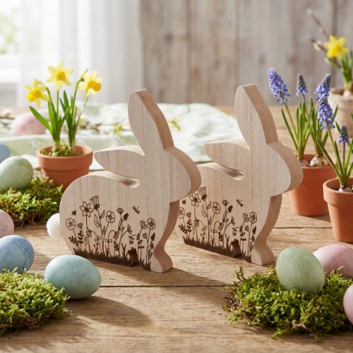 Hase Holz sitzend Blumen Muster Natur Weiß 24×24cm 2 St | Floristik24.de