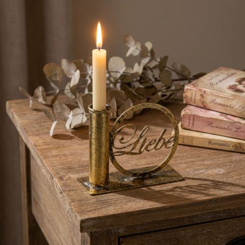 Stabkerzenhalter Metall Liebe Antik Optik Gold 13×5×10,5cm | Floristik24.de