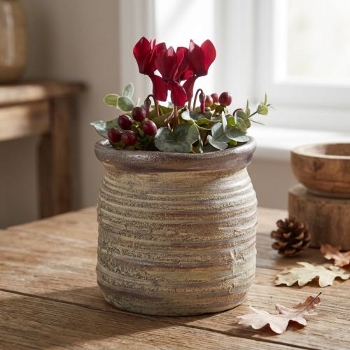 Keramiktopf Übertopf Deko Vase Metallic Grau Braun 14×14cm | Floristik24.de
