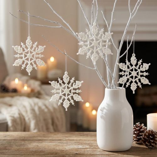 Schneeflocken Deko Weiß Glitzer 10cm 12 Stück