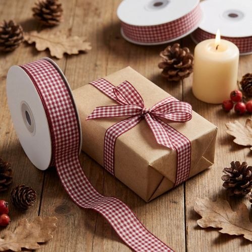 Artikel Geschenkband Karo Bordeaux 8mm-25mm 20m