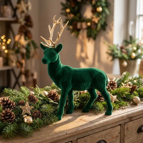 Hirsch stehend Dekofigur Grün Gold Tischdeko Advent 27cm | Floristik24.de