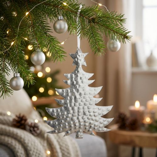 Anhänger Tannenbaum, Adventsdeko, Metalldeko für Weihnachten, Silbern 20,5×15,5cm | Floristik24.de