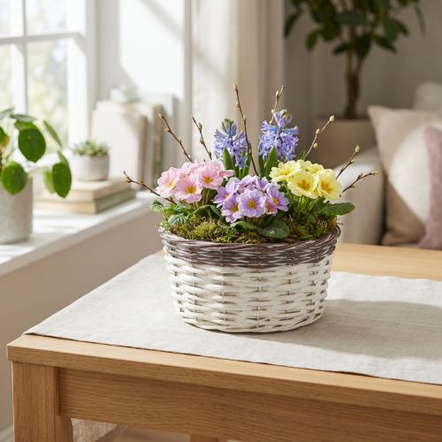 Deko Pflanzkorb rund Ø20cm Weiß Braun Frühlingsdeko | Floristik24.de