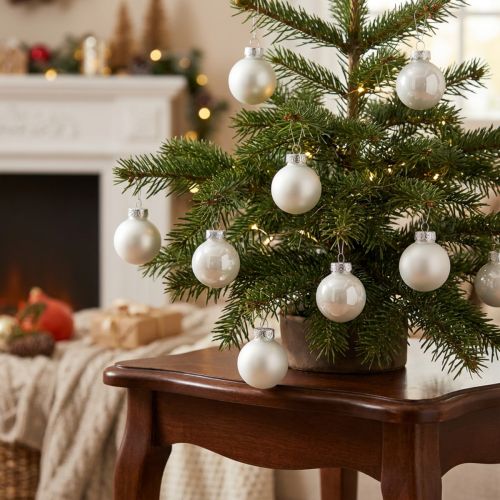 Artikel Mini Weihnachtskugeln Glas Weiß Glanz/Matt Ø2,5cm 22 St