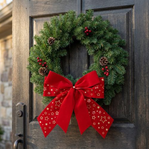 Rote Schleife Weihnachten Sterne Dekoschleife Outdoor 21cm 2St | Floristik24.de