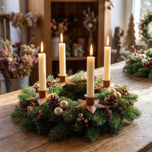 Kerzenhalter Stabkerzen Advent Stern Braun Ø9,5cm 4St | Floristik24.de
