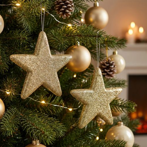 Weihnachtsdeko Stern Anhänger Golden Glitter 18,5cm 4St | Floristik24.de