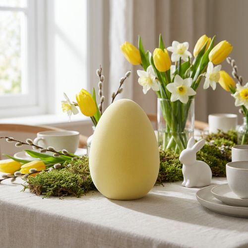 Osterei Deko Ei Hellgelb Kunststoff Beflockt 20cm | Floristik24.de