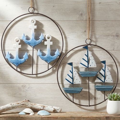 Deko Metallring zum Aufhängen Segelboote / Anker Ø18cm 2 St | Floristik24.de