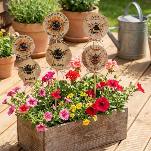 Blumenstecker Holz Biene Dekostecker mit Spruch 7x27,5cm 12St | Floristik24.de