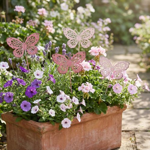 Gartenstecker Schmetterling Metall Rosa H30cm 6er Set