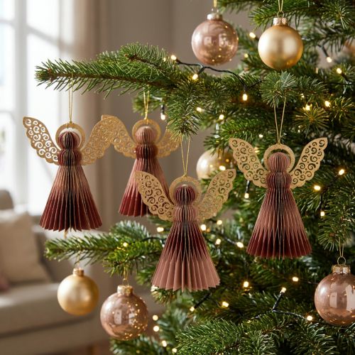 Papierengel Weihnachtsengel Deko Weinrot Rosa H12cm 4St | Floristik24.de