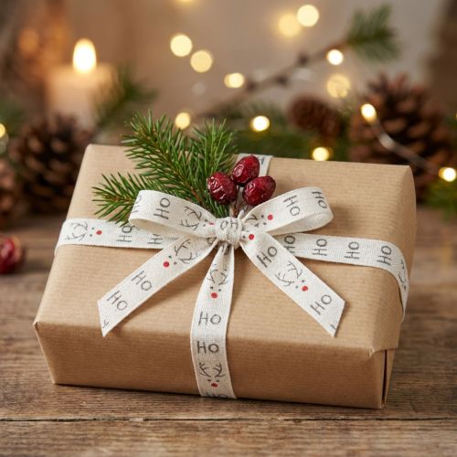 Geschenkband Weihnachten Weihnachtsband Hohoho Weiß 15mm 20m | Floristik24.de