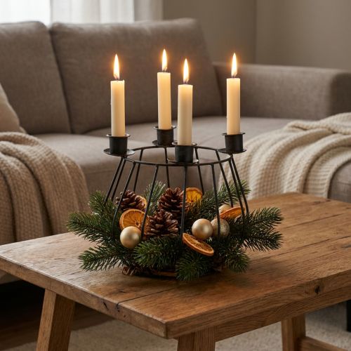 Kerzenhalter Metall Grau Ø14cm Adventskranz