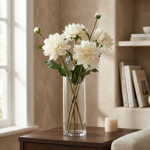 Kunstblume Dahlie Weiß 57cm mit Knospe