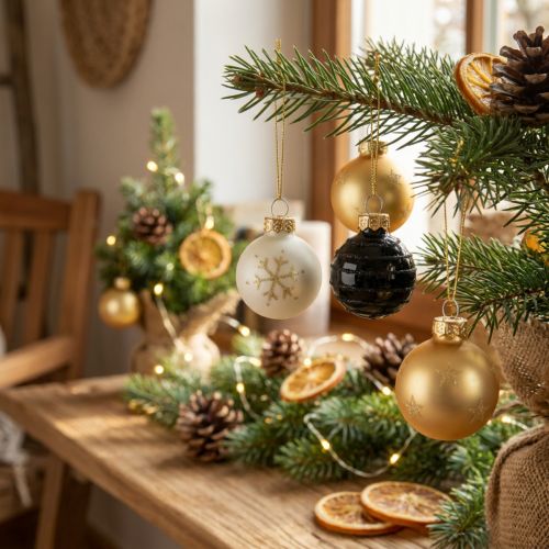 Mini-Weihnachtskugeln Glas Ø3cm Weiß Schwarz Gold 9 St