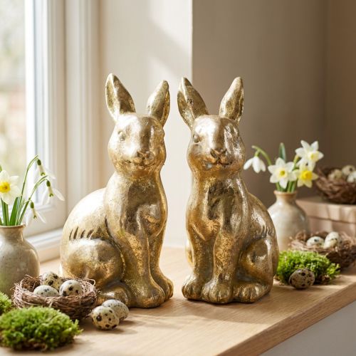 Hase Gold Deko Antik Optik sitzend 12,5cm 2er Set