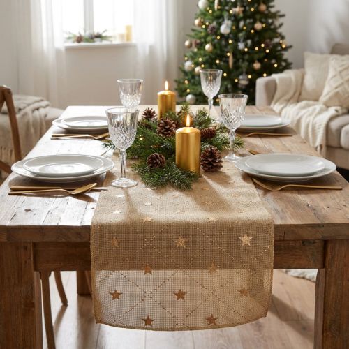 Weihnachts Tischläufer Gold 48cm x 4,5m