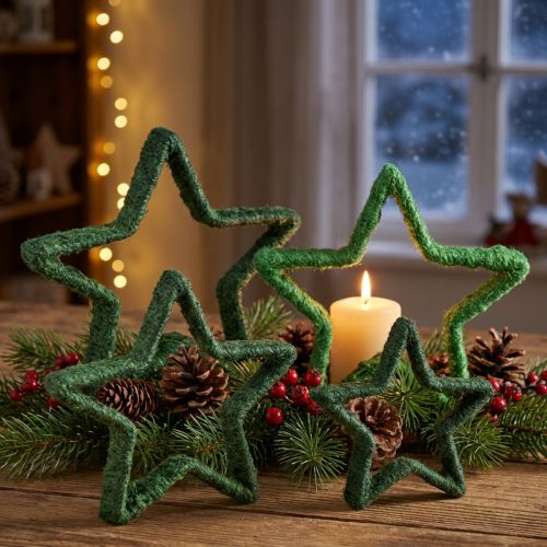 Stern zum Stellen Weihnachtsdeko Jute Grün 13/18cm 4St | Floristik24.de