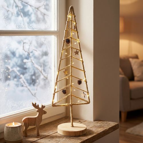 Tannenbaum Deko mit Sockel Holz Metall Natur 18x12x51cm | Floristik24.de