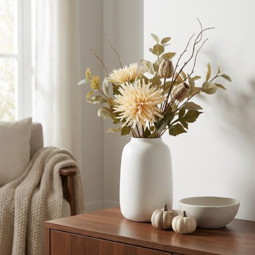 Chrysantheme Creme Künstliche Blume mit 2 Blüten L70cm | Floristik24.de