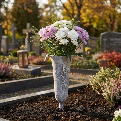 Grabvase Grau Vase zum Stecken