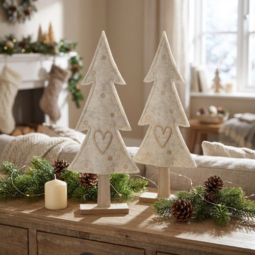 Tannenbaum Filz Deko mit Herz Creme Beige H35cm 2 St | Floristik24.de