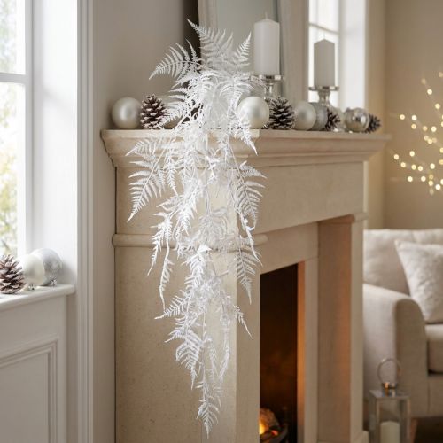 Asparagus künstlich Spargelfarn Weiß Glitter Winterdeko 105cm | Floristik24.de
