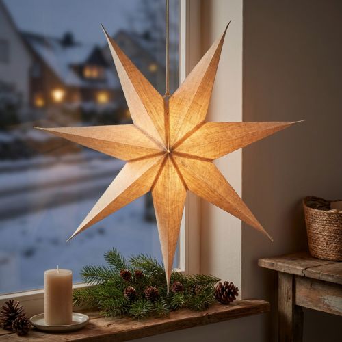 Papierstern beleuchtet Natur Jute Weihnachten 60cm