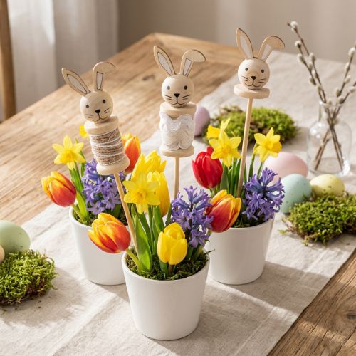 Blumenstecker Hase Holz Natur,