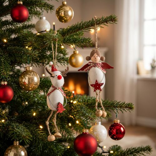 Weihnachtsfiguren Engel und Rentier zum Hängen Weiß, Rot Ø4,7cm H20/18cm 2St | Floristik24.de